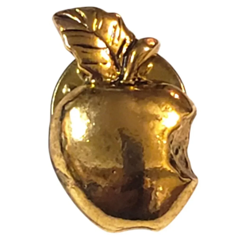 Apple with Bite Out Gold Hat Lapel Vest Pin Brooch Tie Tack Cuff Link Lot of 2
